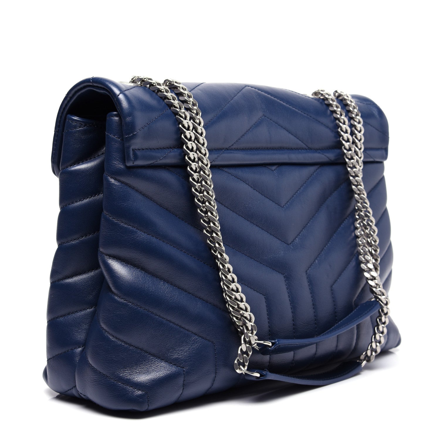 Saint Laurent Calfskin Y Quilted Monogram Medium Loulou Chain Satchel Denim Blue 3 of 16