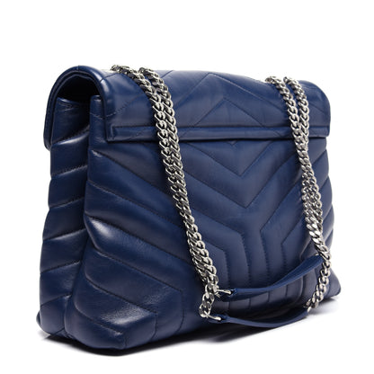 Saint Laurent Calfskin Y Quilted Monogram Medium Loulou Chain Satchel Denim Blue 3 of 16