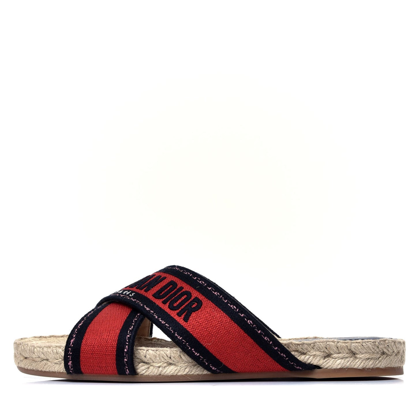 Canvas Embroidered Granville Espadrille Crisscross Flat Slide Sandals 37.5 Spicy Red