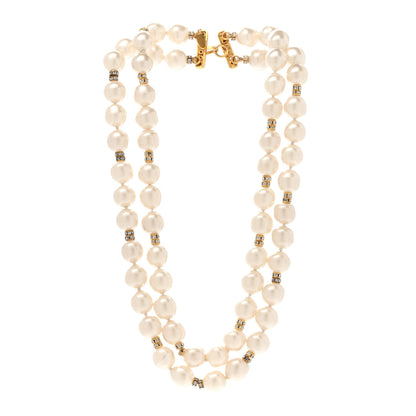 Chanel Pearl Crystal Double Strand Necklace Gold 3 of 9