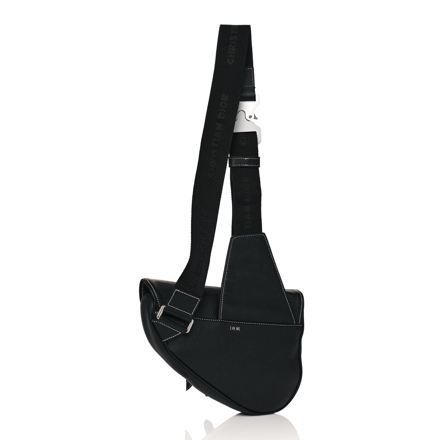 X SHAWN STUSSY Grained Calfskin Saddle Bag Black