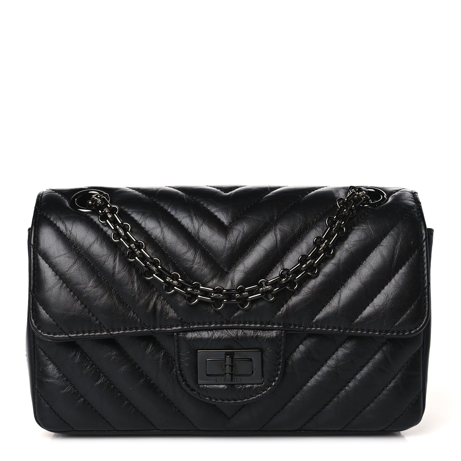 Chanel Aged Calfskin Chevron Quilted 2.55 Reissue Mini Flap So Black 1 of 10