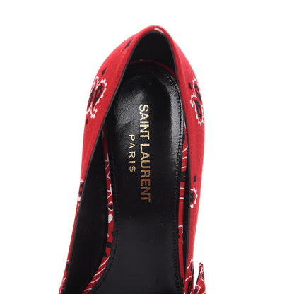 Saint Laurent Bandana Charlotte Kitten Heel Pumps 37.5 Red 5 of 9
