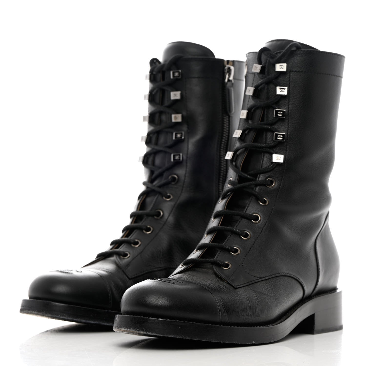 Chanel Calfskin Lace Up Combat Boots 41 Black 3 of 15