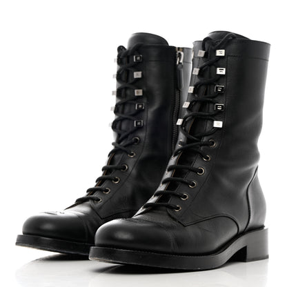 Chanel Calfskin Lace Up Combat Boots 41 Black 3 of 15