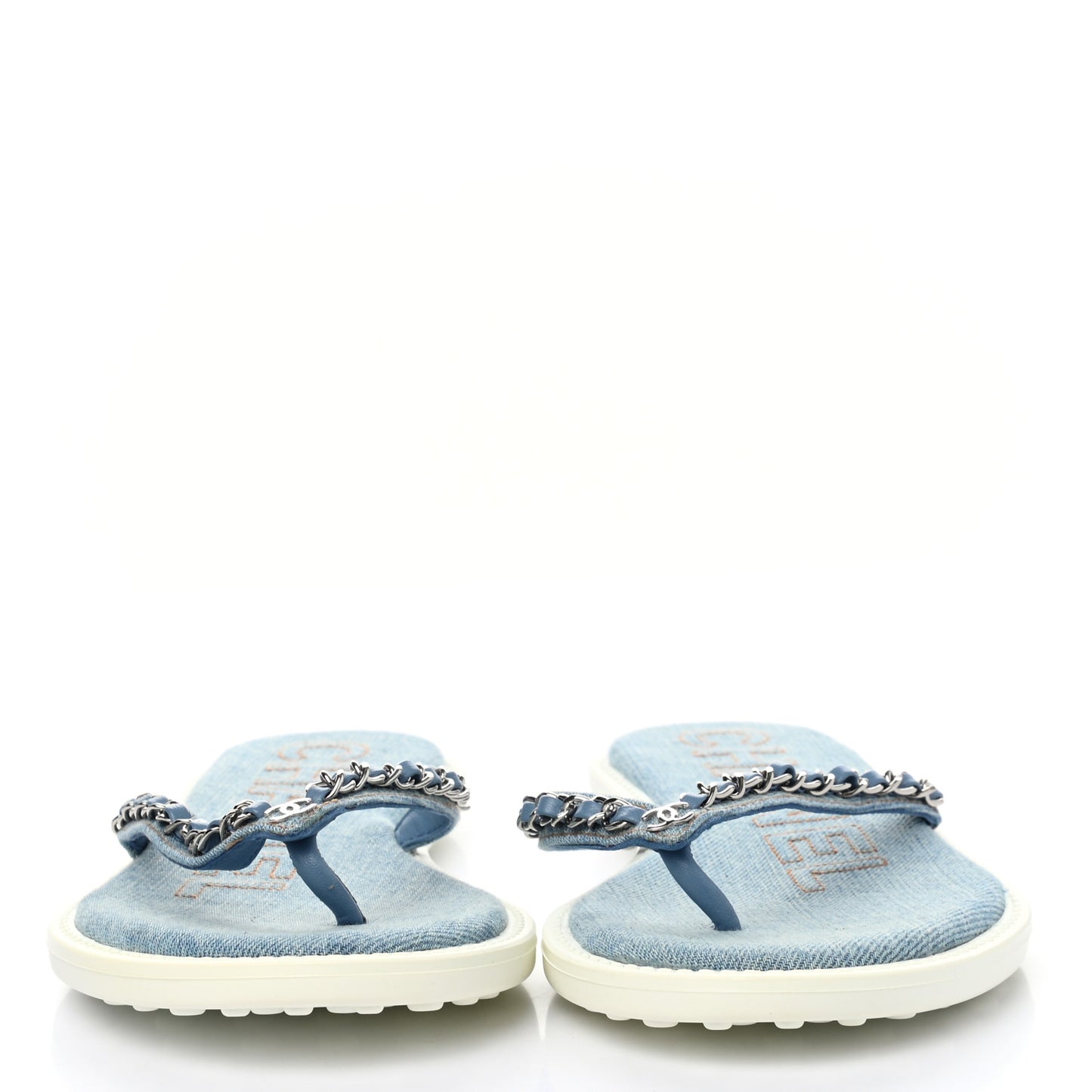 Denim CC Chain Thong Sandals 37 Blue