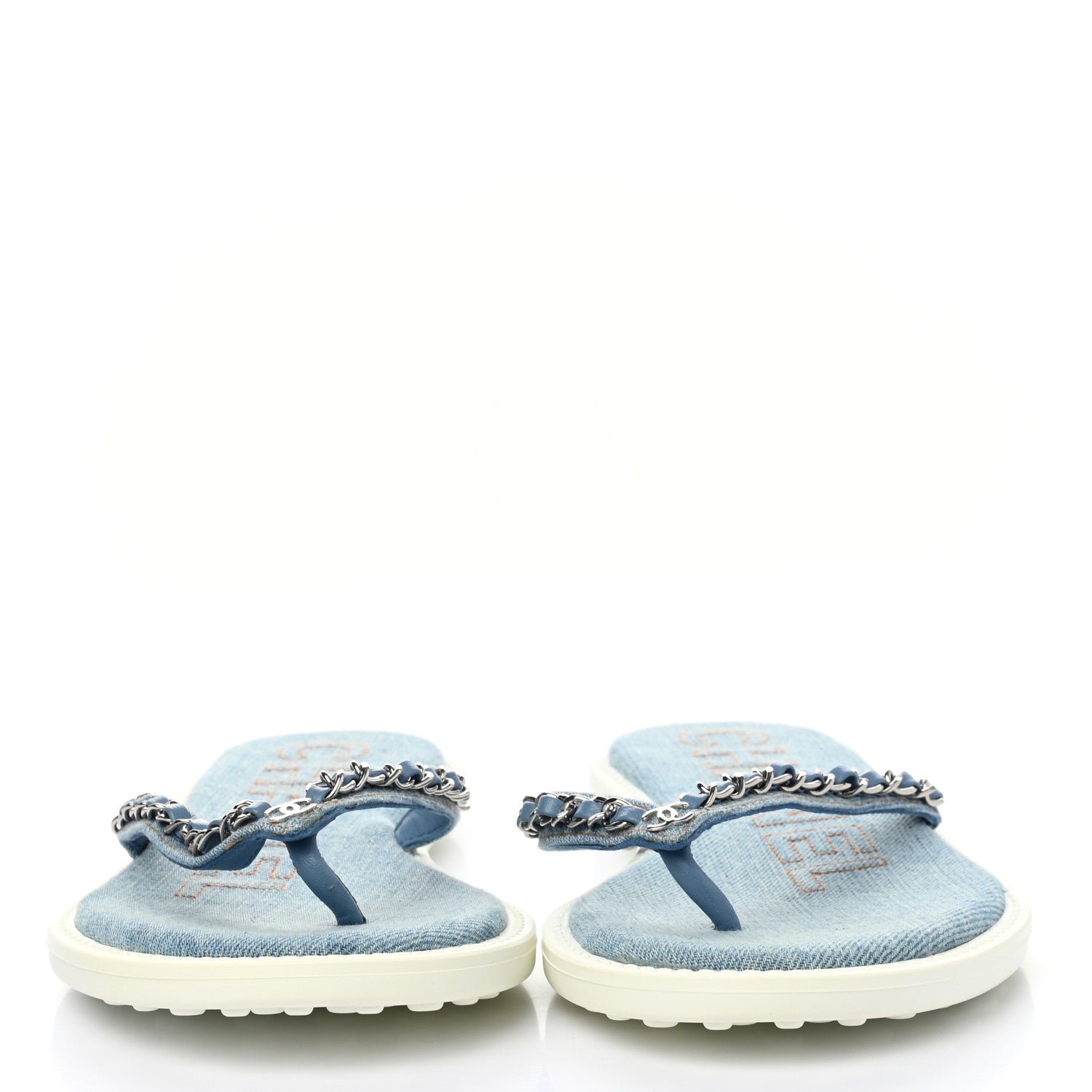 Chanel Denim CC Chain Thong Sandals 37 Blue 2 of 8