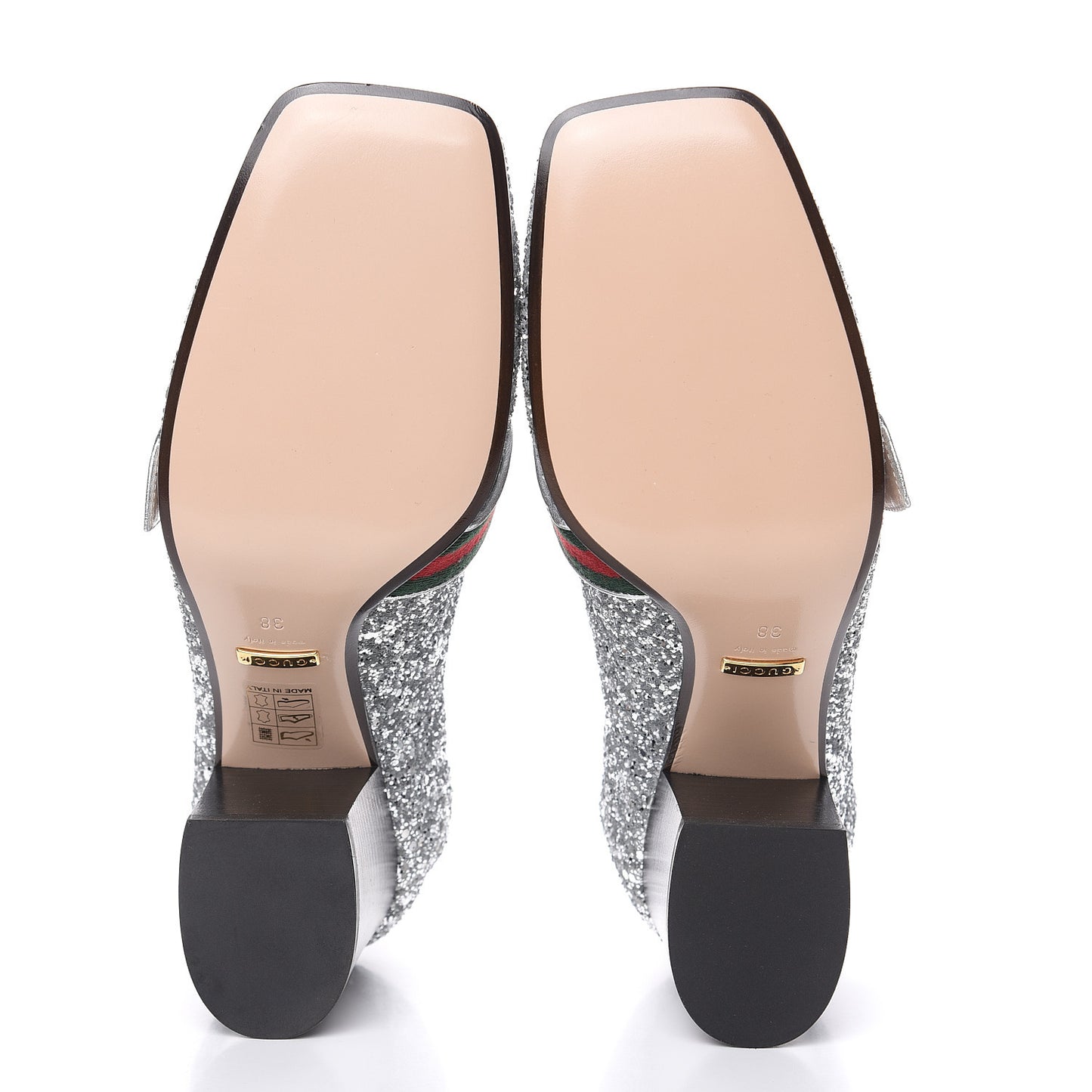 Glitter Nappa Web Peyton 75mm Loafer Pumps 38 Argento