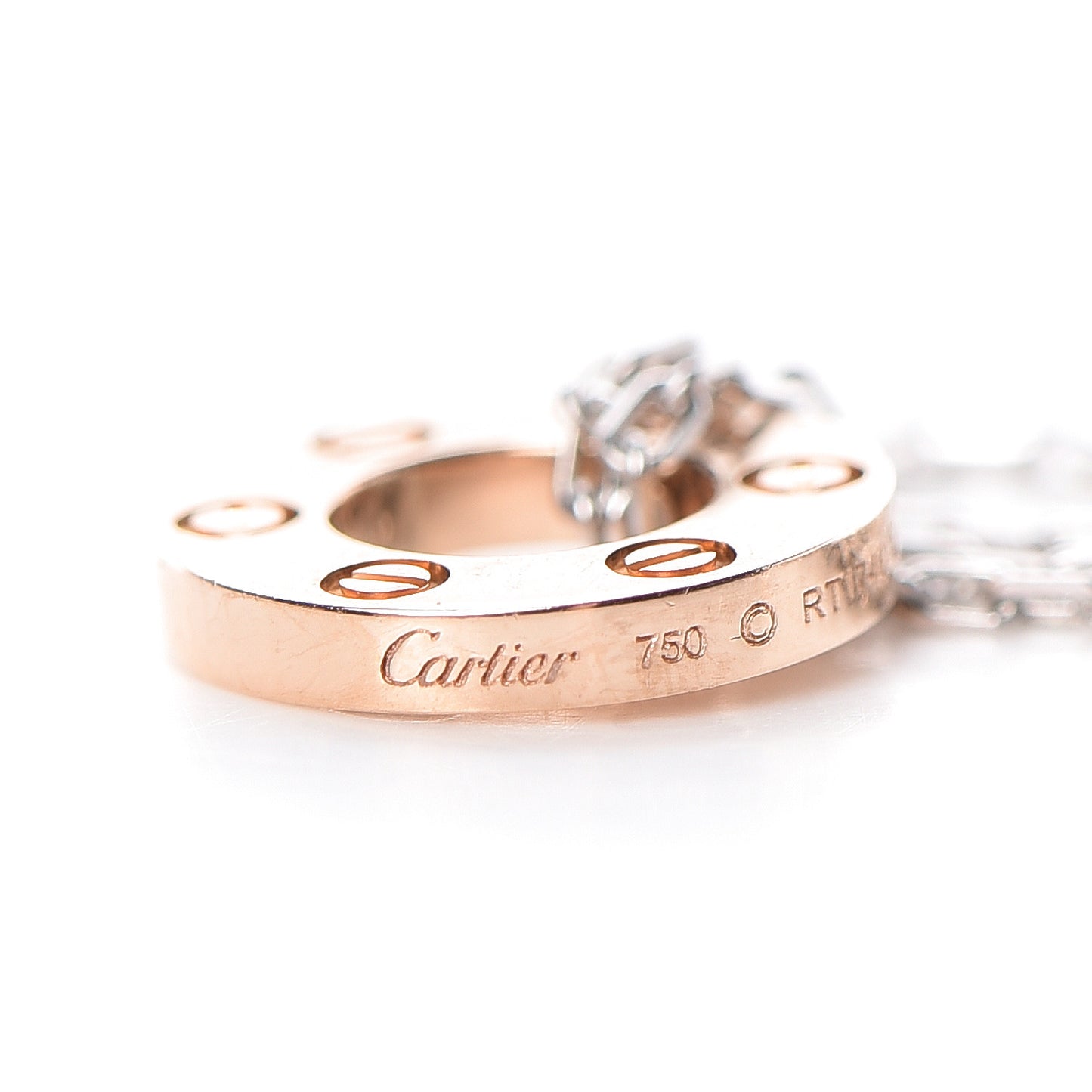 18K White Pink Gold Diamond Three Ring LOVE Pendant Necklace