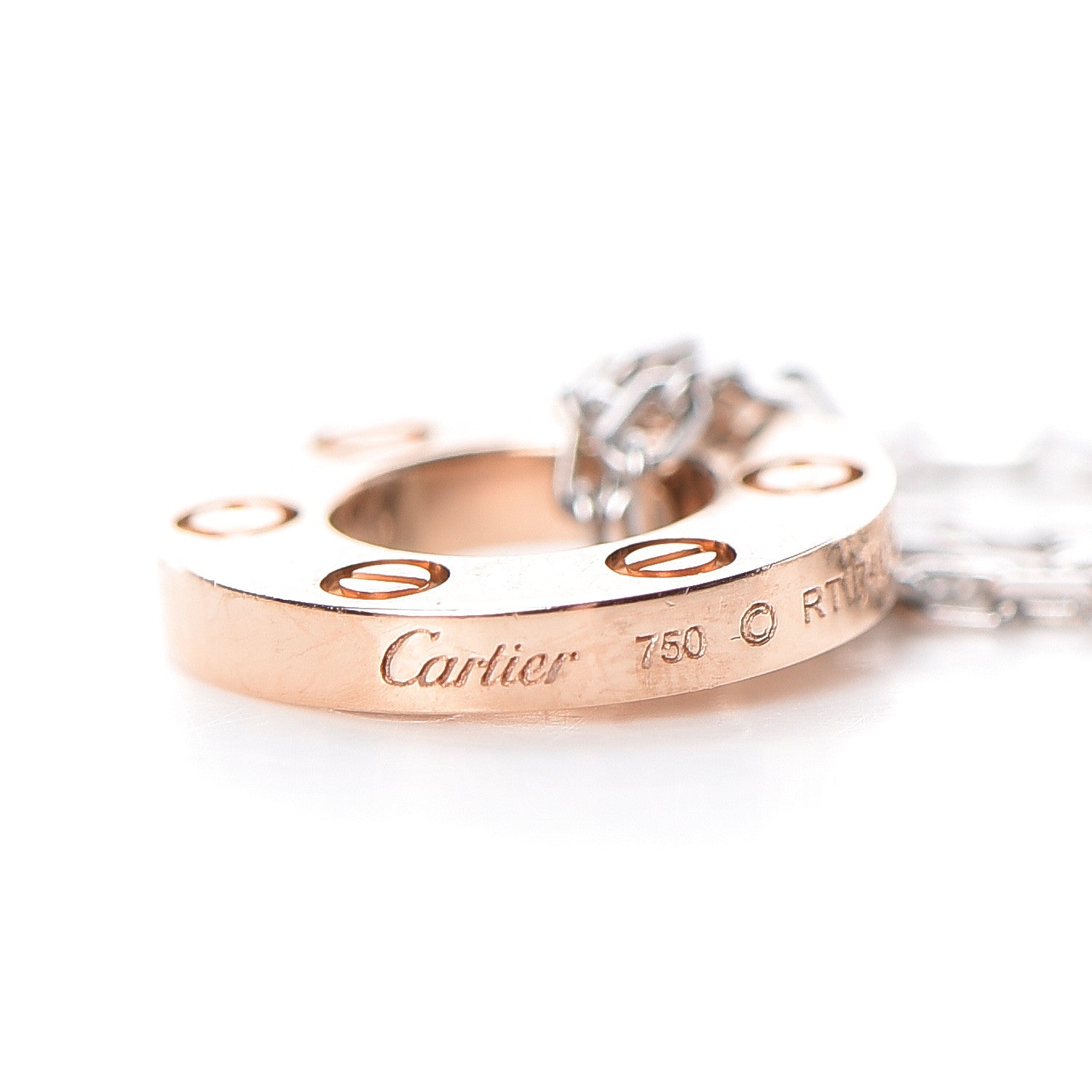 Cartier 18K White Pink Gold Diamond Three Ring LOVE Pendant Necklace 7 of 10