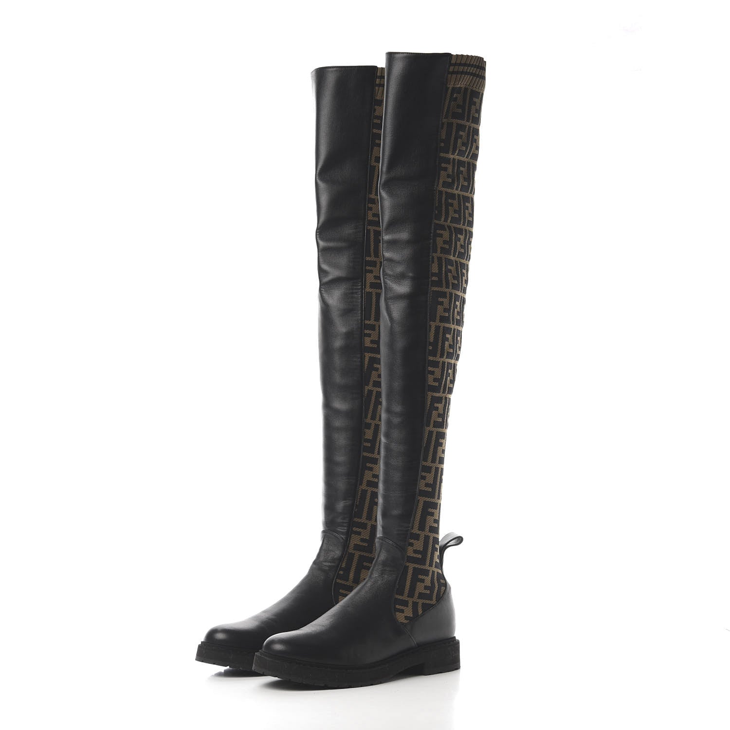 Fendi Nappa Microfiber Fabric FF Rockoko Thigh High Boots 37.5 Black Tobacco 3 of 6
