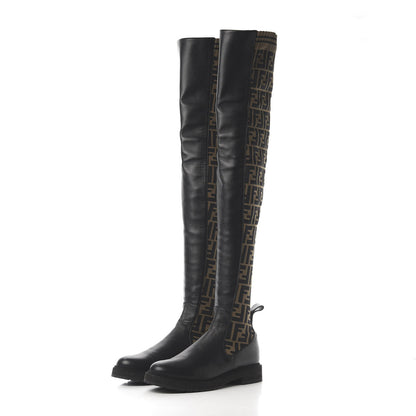 Fendi Nappa Microfiber Fabric FF Rockoko Thigh High Boots 37.5 Black Tobacco 3 of 6