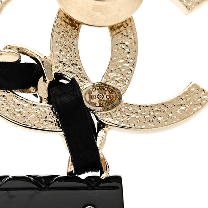 Chanel Metal Enamel CC Quilted Flap Brooch Gold Black 4 of 5