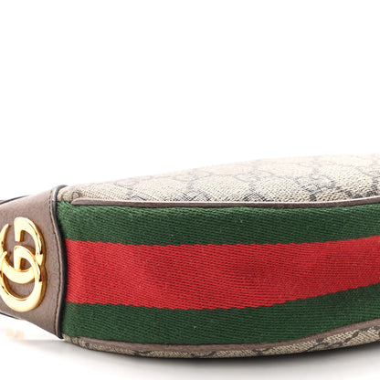 Gucci GG Supreme Monogram Textured Calfskin Web Mini Ophidia Half Moon Hobo Beige Ebony New Acero 7 of 10