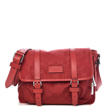 Gucci Nylon Monogram Double Buckle Flap Messenger Bag Vibrant Red 1 of 10