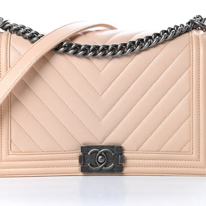 Chanel Caviar Chevron Quilted New Medium Boy Flap Light Beige 8 of 17