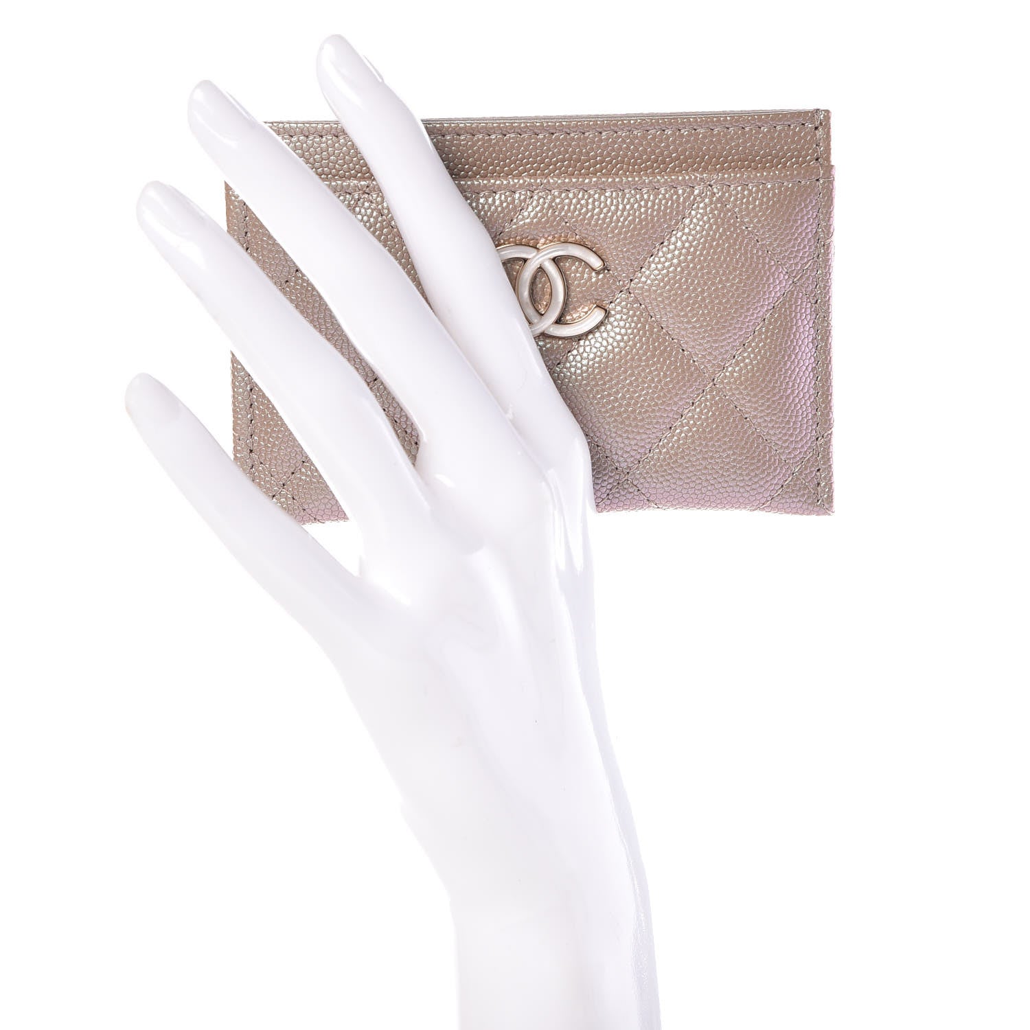 Chanel Iridescent Caviar Quilted Card Holder Beige 2 of 9