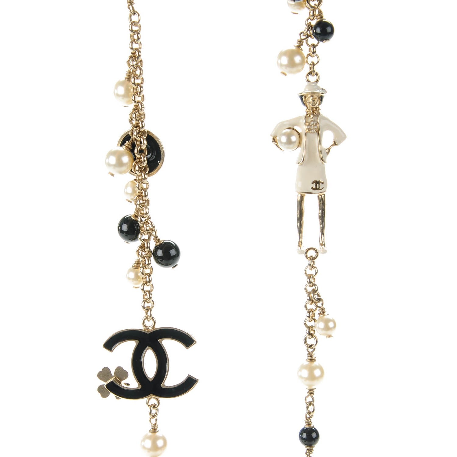 Chanel Pearl Beaded Enamel Coco Charm Long Necklace Gold 7 of 10