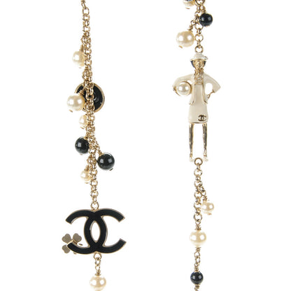 Chanel Pearl Beaded Enamel Coco Charm Long Necklace Gold 7 of 10