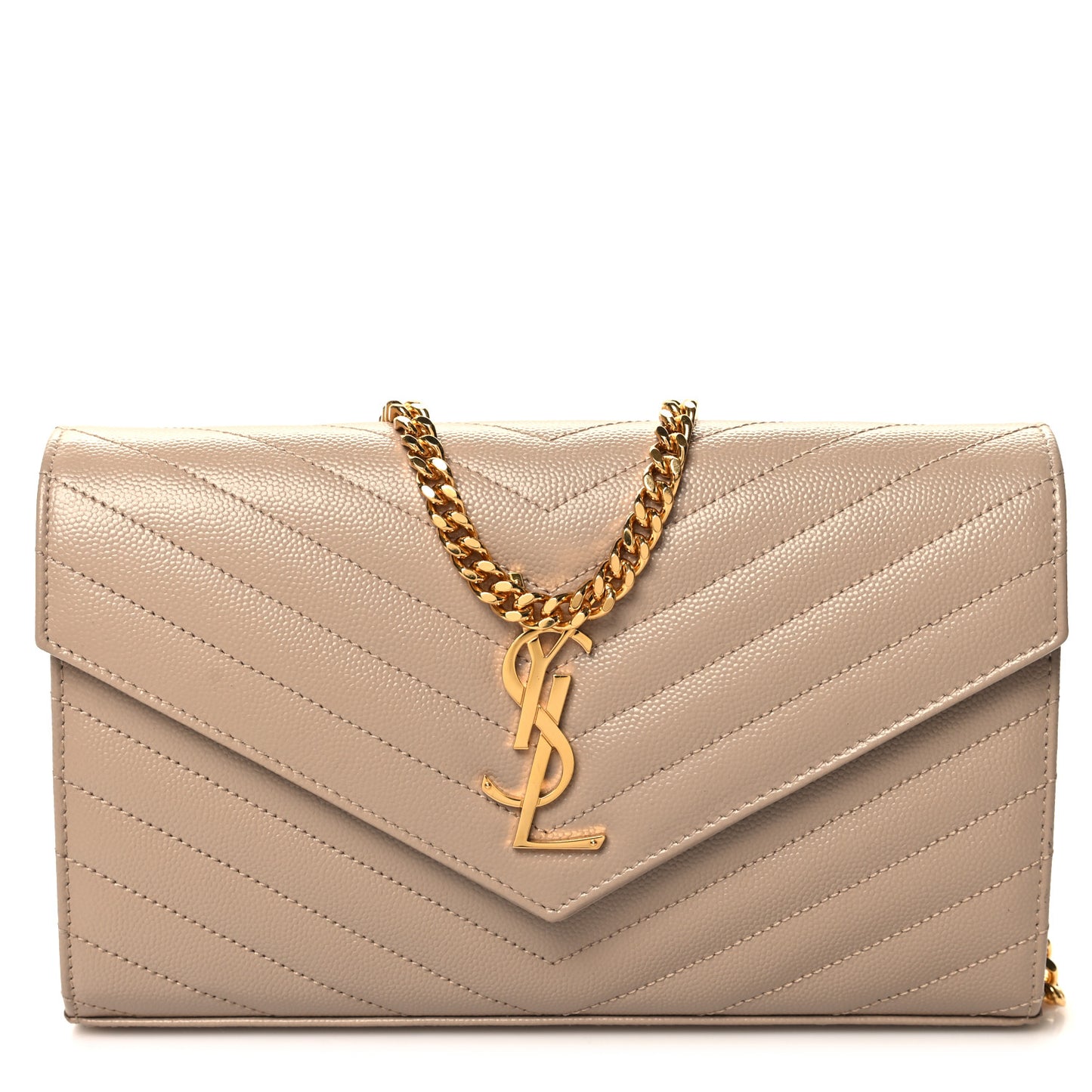 Grain De Poudre Matelasse Chevron Monogram Chain Wallet Nude Powder