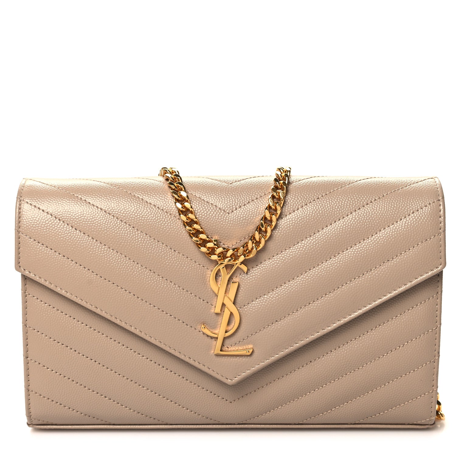 Saint Laurent Grain De Poudre Matelasse Chevron Monogram Chain Wallet Nude Powder 1 of 11