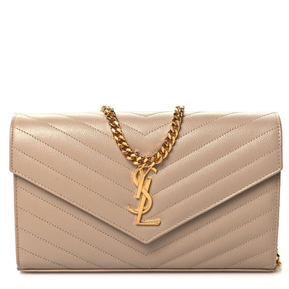 Saint Laurent Grain De Poudre Matelasse Chevron Monogram Chain Wallet Nude Powder 1 of 11