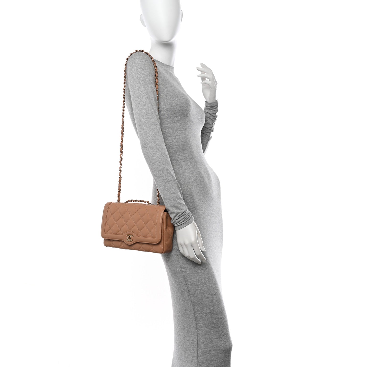 Chanel Crumpled Glazed Lambskin Quilted Medium Hold The Line Flap Beige 2 of 11