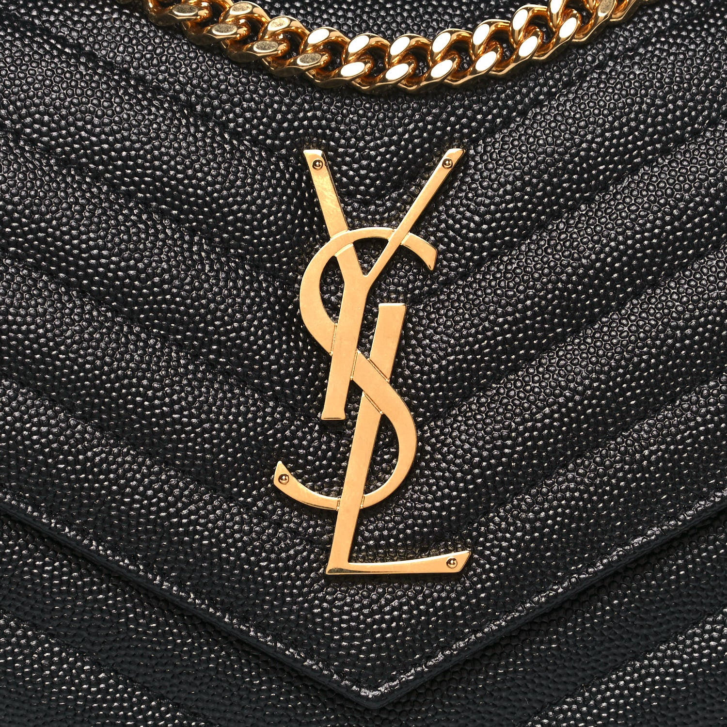 Saint Laurent Grain De Poudre Matelasse Chevron Monogram Chain Wallet Black 7 of 13