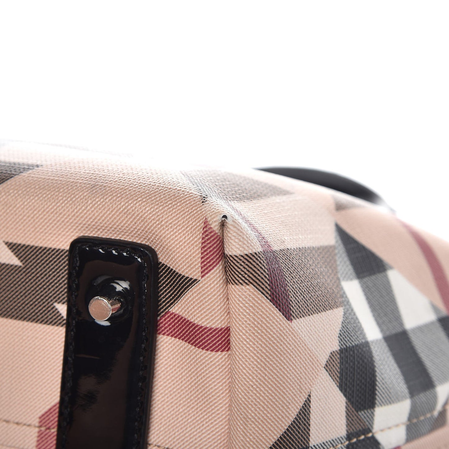 Patent Trim Patchwork Check Small Tote Black