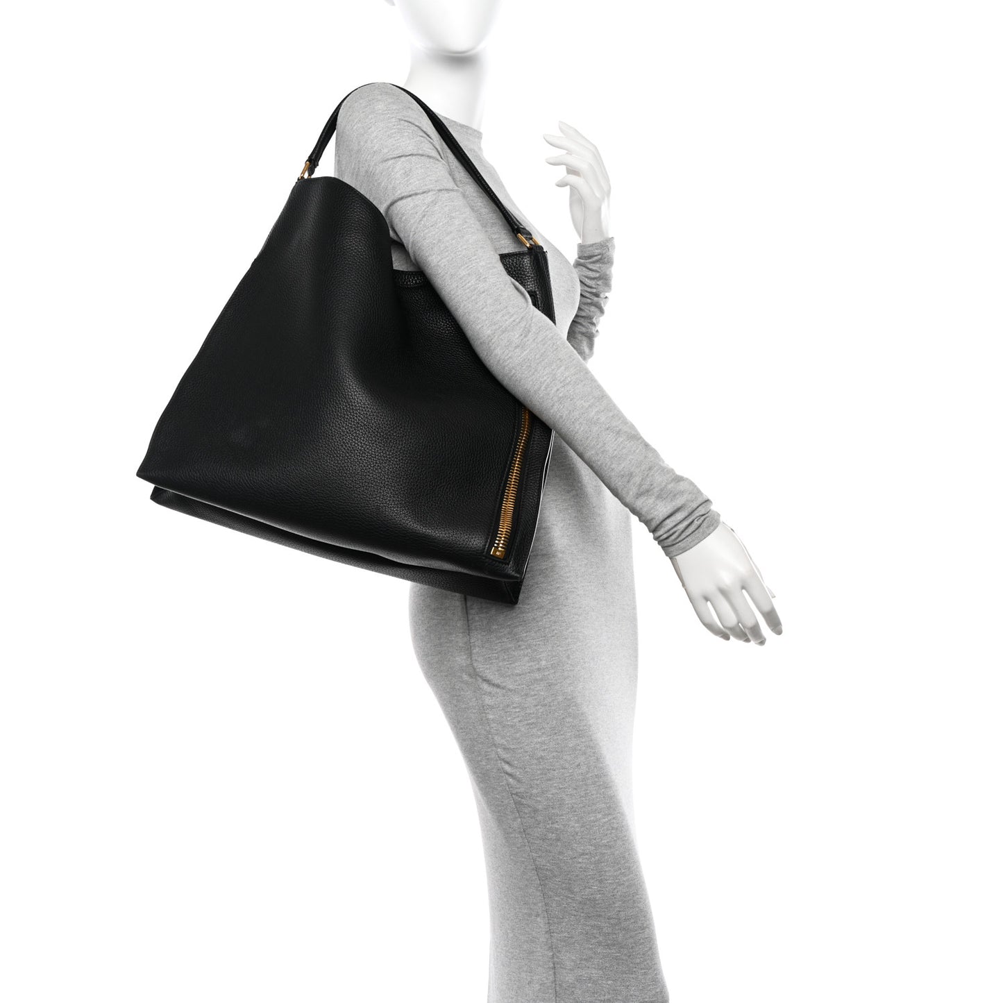 Pebbled Calfskin Small Alix Padlock Zip Hobo Bag Black