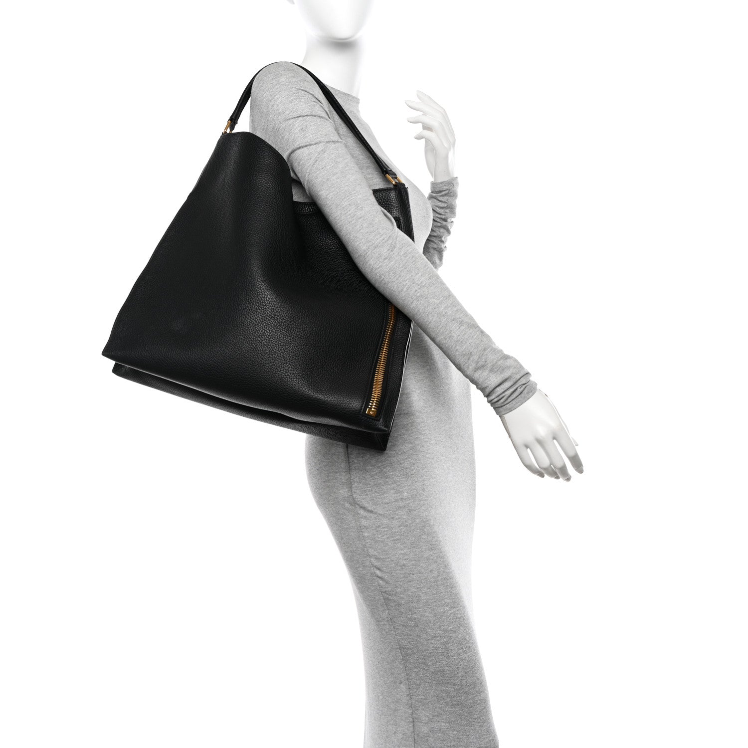 Tom Ford Pebbled Calfskin Small Alix Padlock Zip Hobo Bag Black 2 of 16
