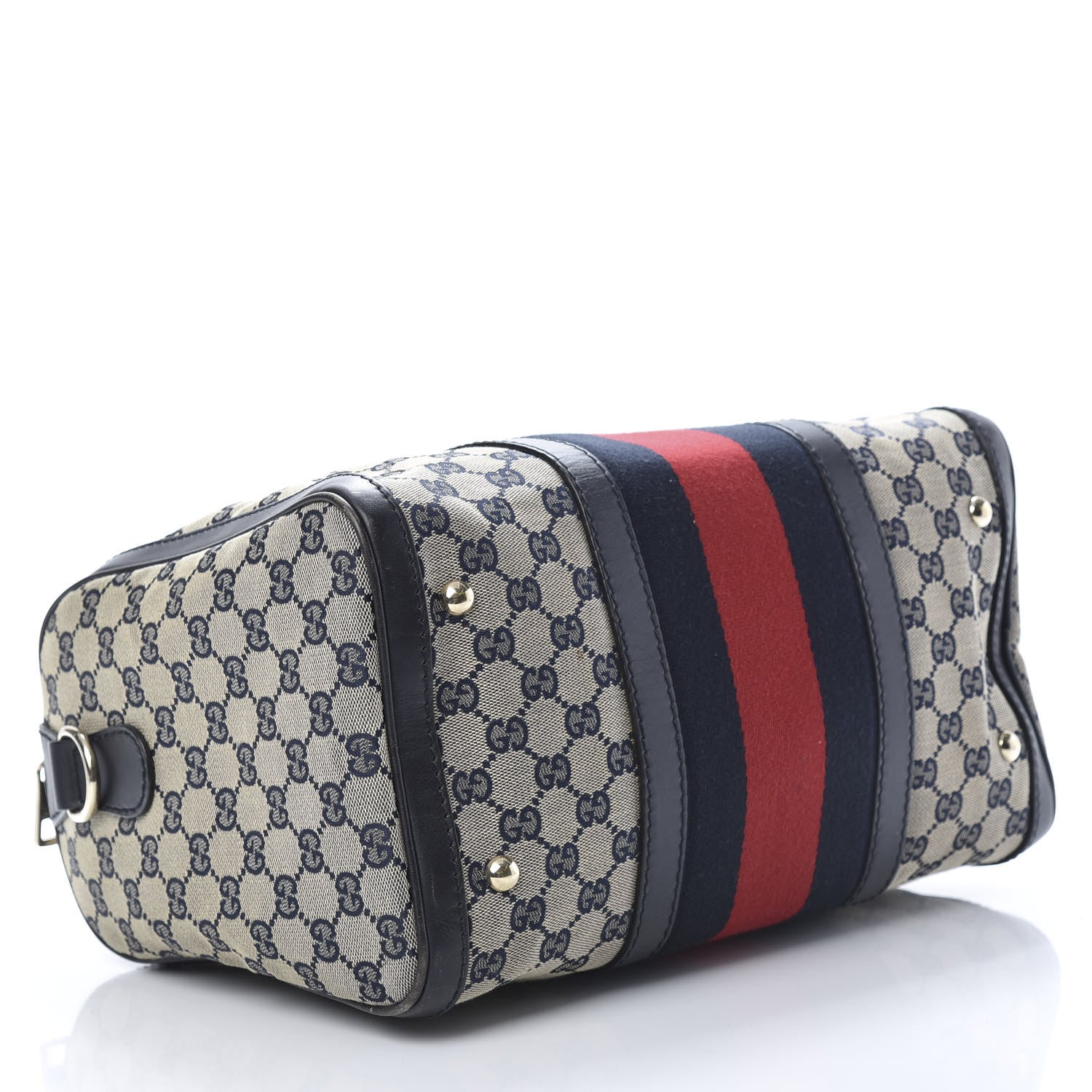 Gucci Monogram Selleria Calfskin Vintage Web Medium Boston Beige Blue 4 of 18