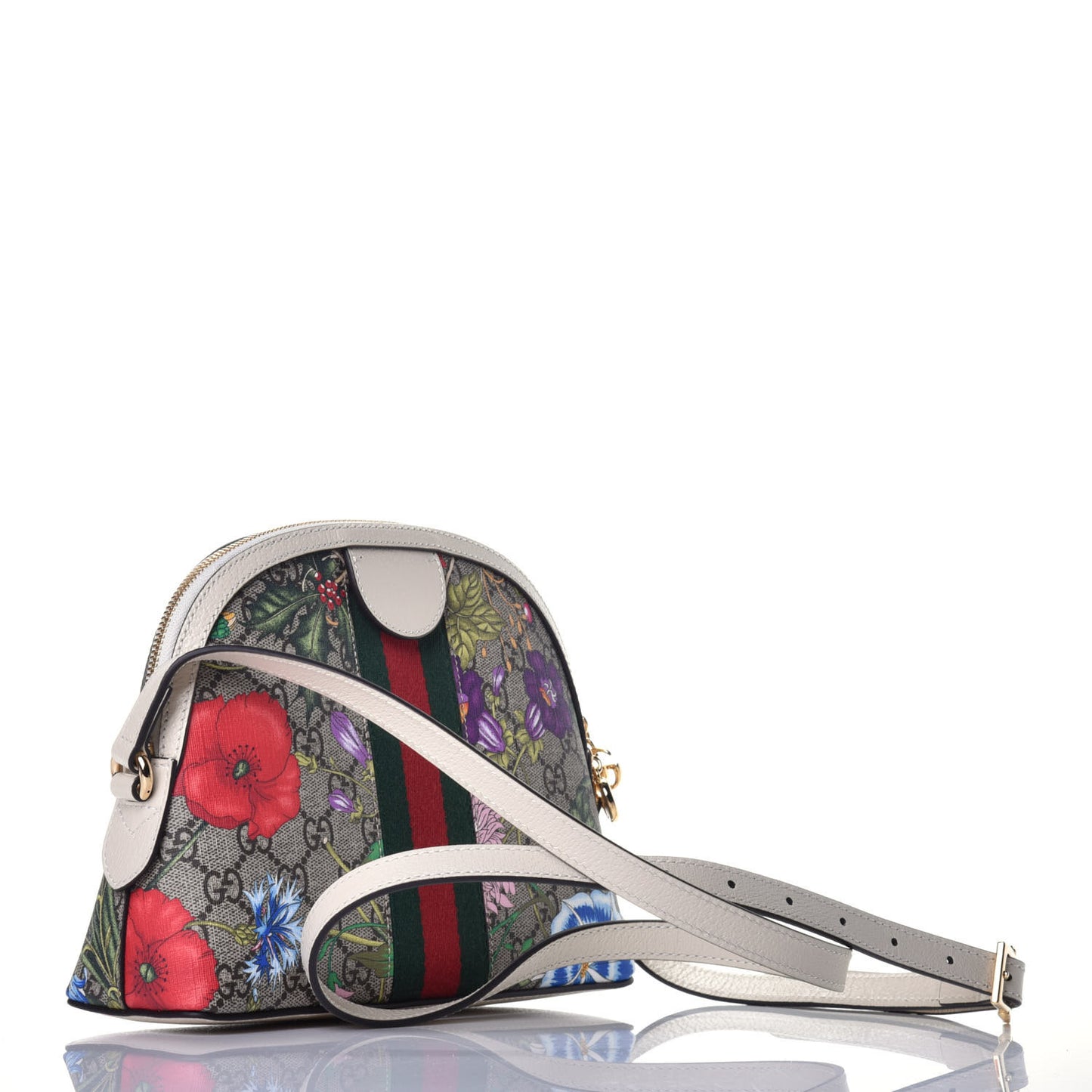 GG Supreme Monogram Flora Web GG Small Ophidia Dome Shoulder Bag White