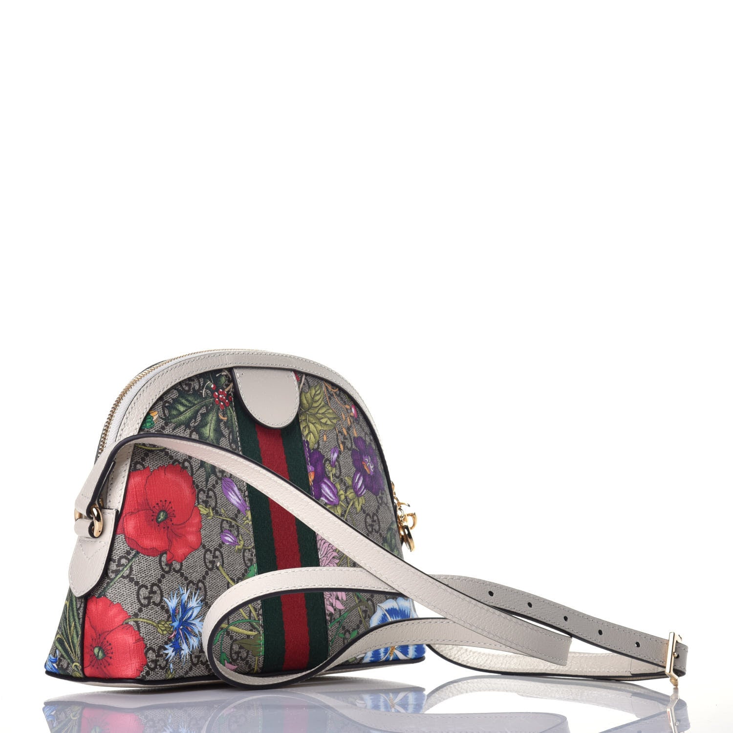 Gucci GG Supreme Monogram Flora Web GG Small Ophidia Dome Shoulder Bag White 3 of 11