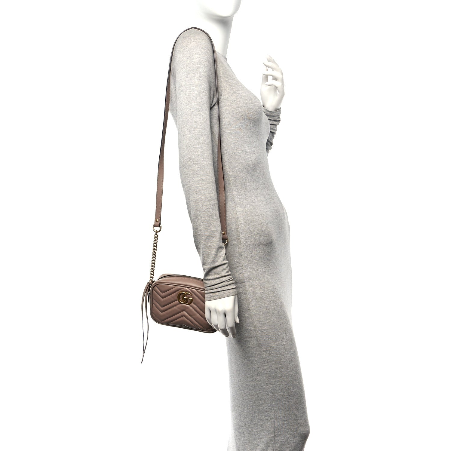 Gucci Calfskin Matelasse Mini GG Marmont Chain Shoulder Bag Porcelain Rose 2 of 10