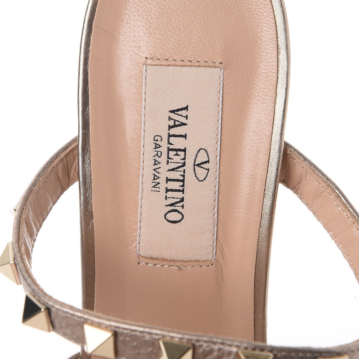 Valentino Garavani Metallic Pebbled Calfskin Rockstud 60mm Caged Slide Sandals 37 Skin 7 of 9