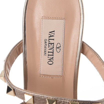 Valentino Garavani Metallic Pebbled Calfskin Rockstud 60mm Caged Slide Sandals 37 Skin 7 of 9