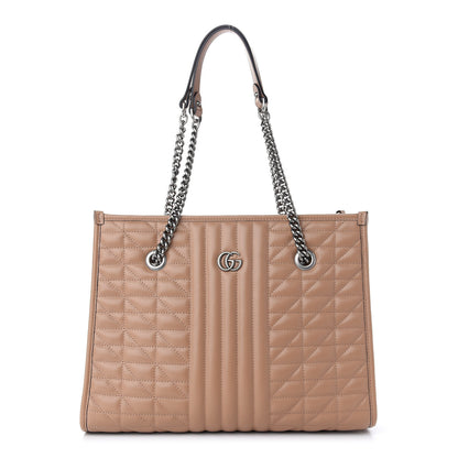 Gucci Calfskin Matelasse Aria Medium GG Marmont Shoulder Tote Camelia 1 of 9