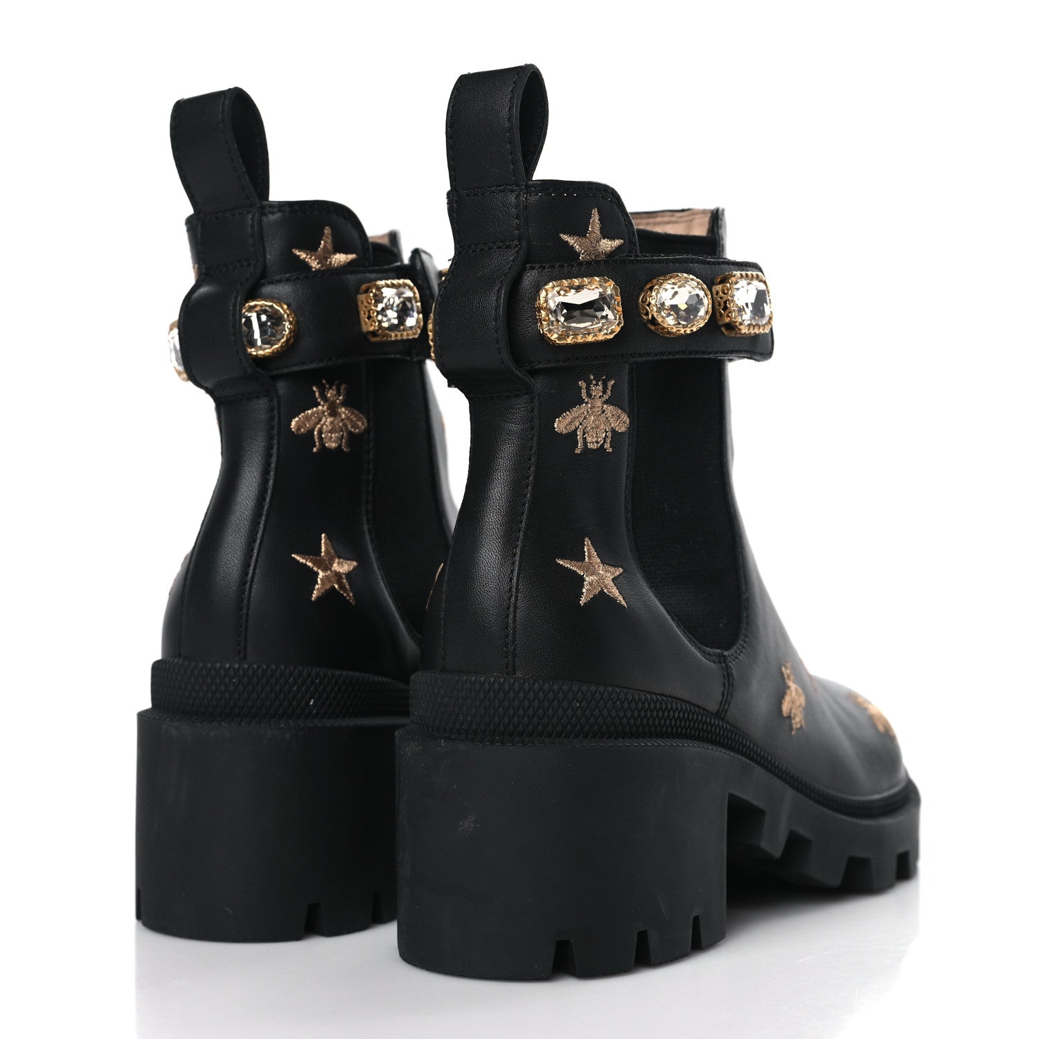 Gucci Calfskin Bee Star Embroidered Belt Ankle Boots 36.5 Black 4 of 9