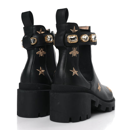Gucci Calfskin Bee Star Embroidered Belt Ankle Boots 36.5 Black 4 of 9