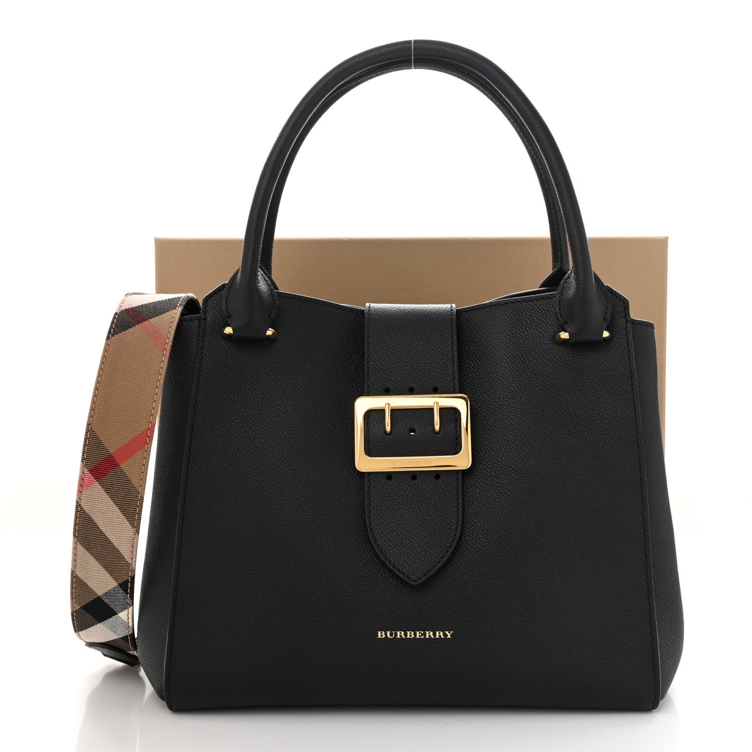 Burberry Soft Grain Calfskin Medium Buckle Tote Black 11 of 11