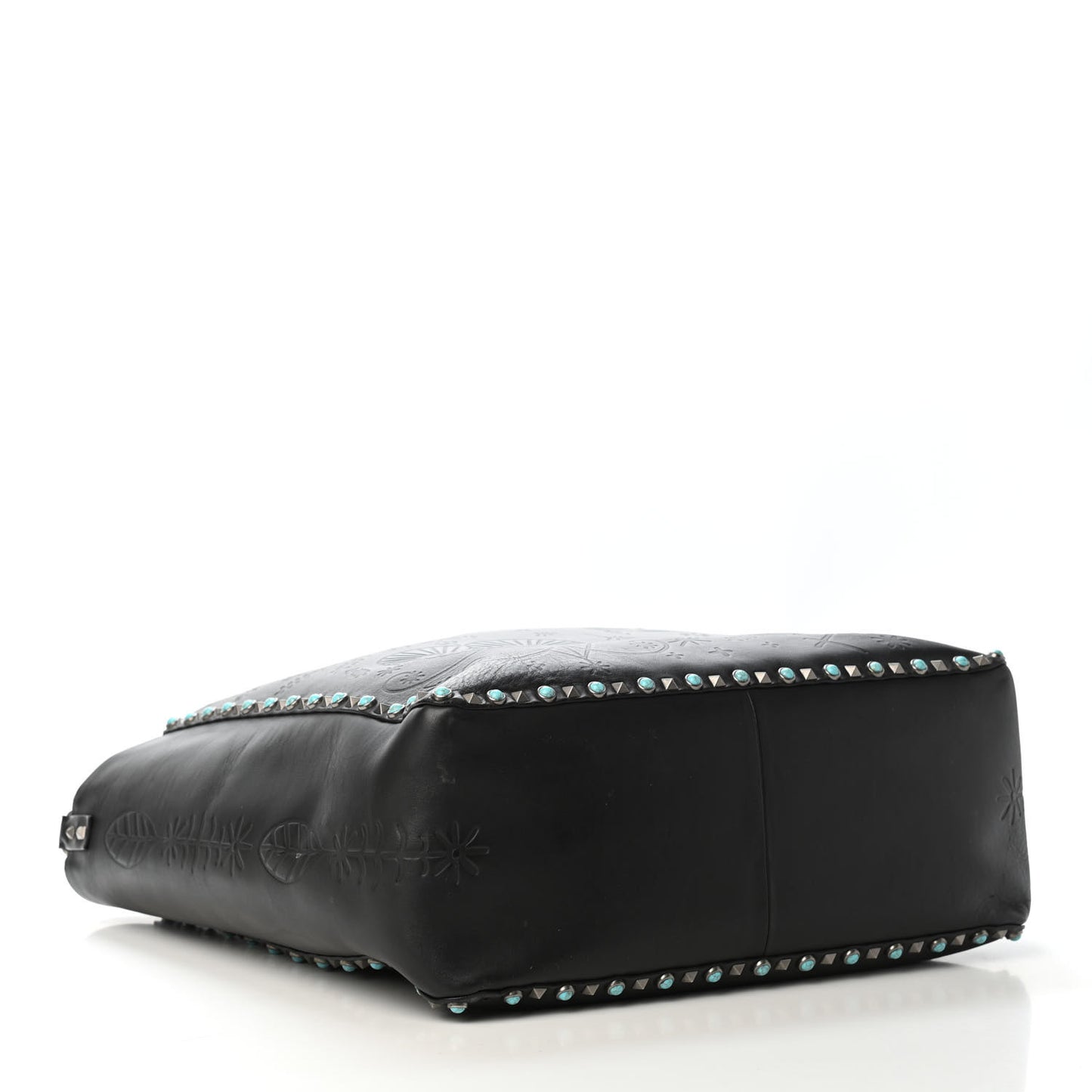 Calfskin Santeria Embossed Rockstud Rolling Tote Black