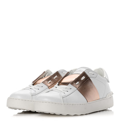 Valentino Garavani Calfskin Rockstud Open Sneakers 39.5 White Rose Gold 3 of 9