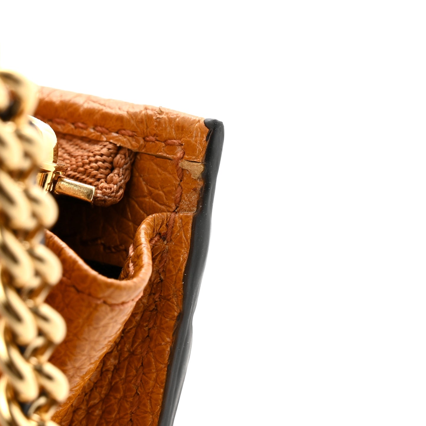 Grainy Calfskin Zumi Chain Card Case Wallet Friky Taupe