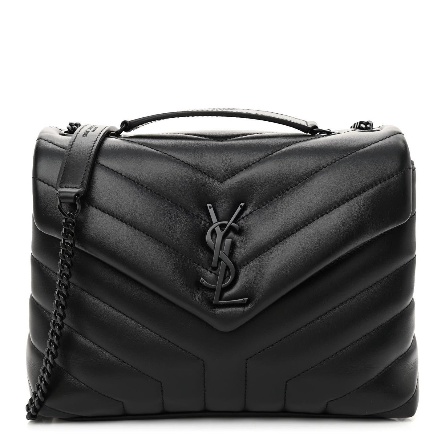 Calfskin Y Quilted Monogram Monochrome Small Loulou Chain Satchel Black
