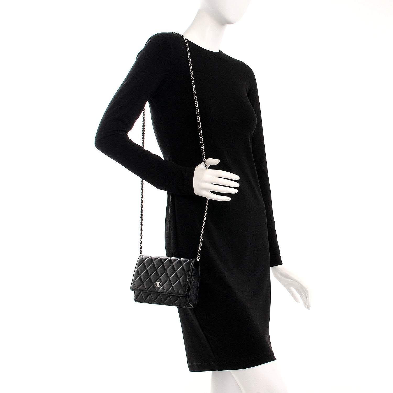 Chanel Lambskin Quilted Wallet On Chain WOC Black 2 of 8