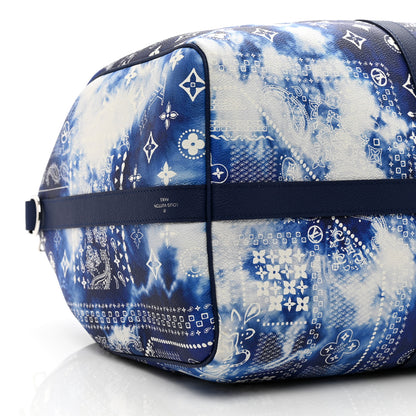 Louis Vuitton Cowhide Monogram Bandana Keepall Bandouliere 50 Blue 8 of 9