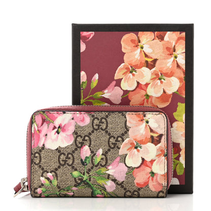 Gucci GG Supreme Monogram Blooms Zip Around Card Case Wallet Beige Multicolor Dry Rose 7 of 7