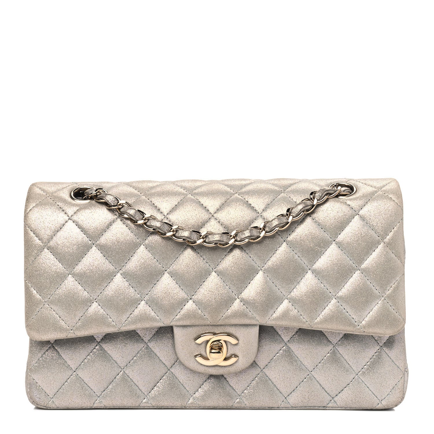Chanel Iridescent Calfskin Quilted Medium Double Flap Silver 1 of 11