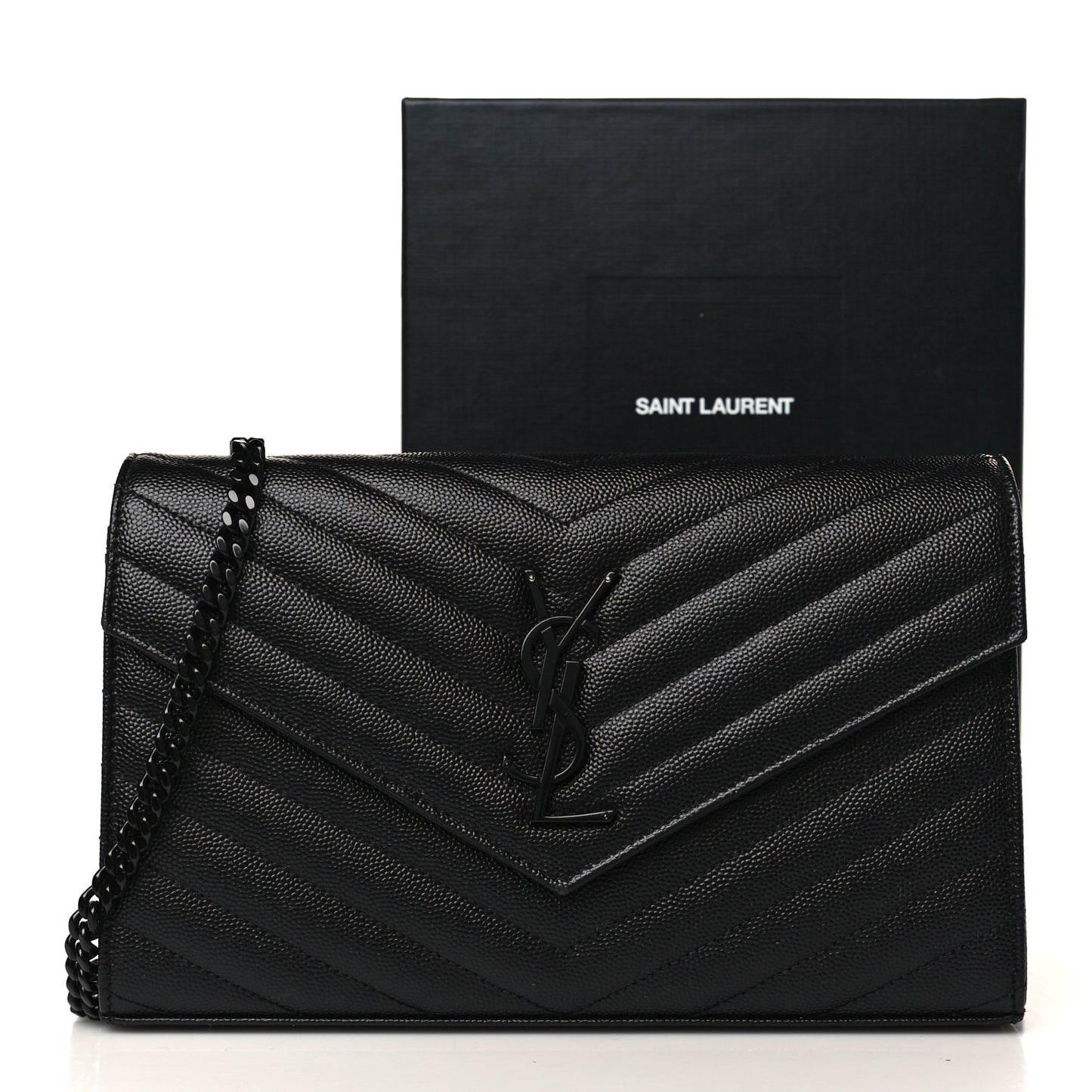 Grain De Poudre Matelasse Chevron Monogram Monochrome Chain Wallet Black
